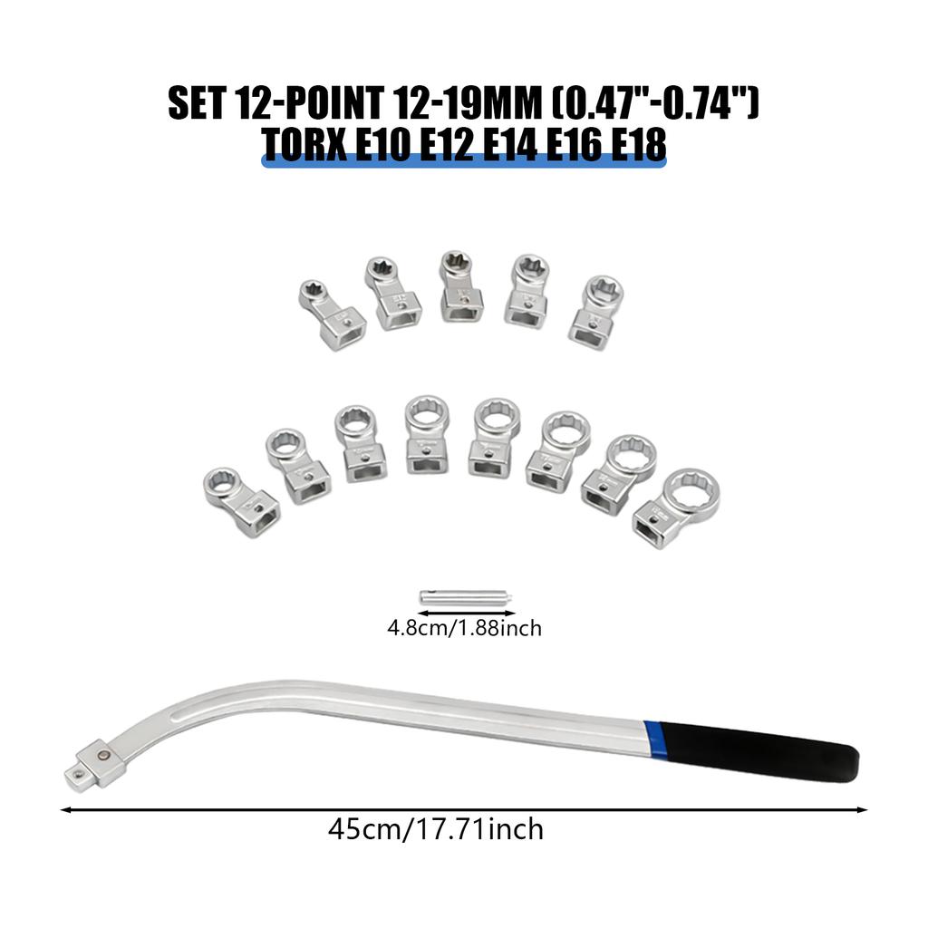 Belt Remove and Install Adjust Tightener Wrench tools with E10/12/14/16/18 Drive Adapters for Engine Belt Adjustment