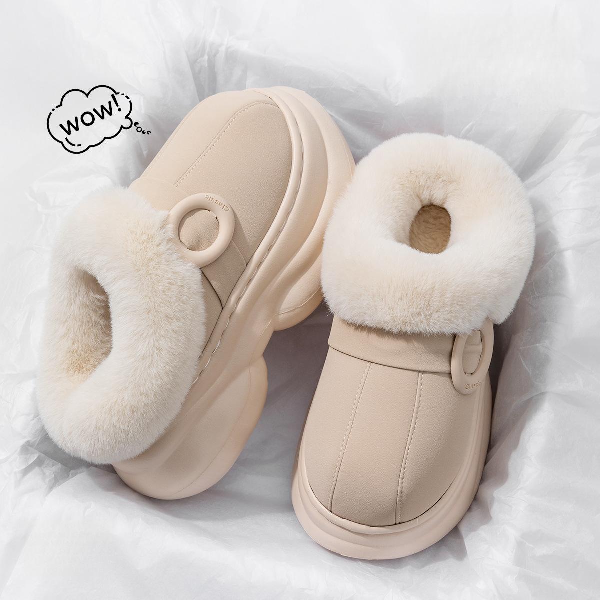 Меховые шлепанцы на толстой подошве для увеличения роста для женщин новая осенне-зимняя уличная обувь теплые флисовые шлепанцы из хлопка с закрытым носком для женщин 38-39 хаки 1600₽