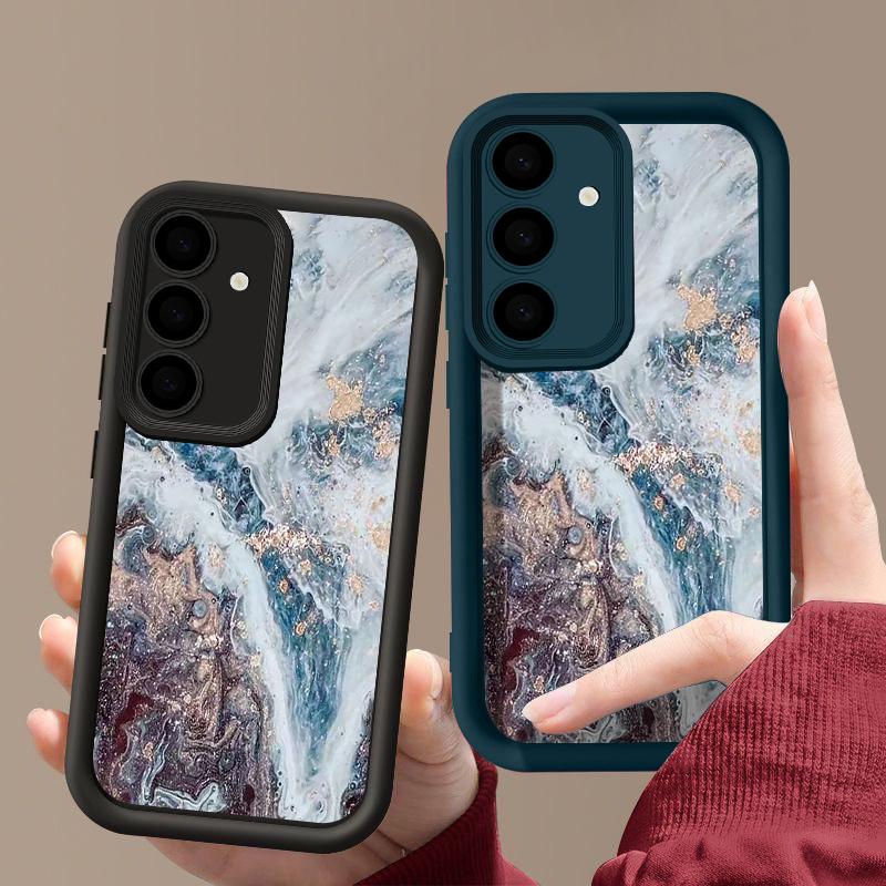 Sea Wave Pattern Shockproof Case For Samsung S24 FE S23 Ultra S22 S21 A16 A55 A15 A35 A54 A25 A34 A14 TPU Lens Protection Soft Matte Phone Cover