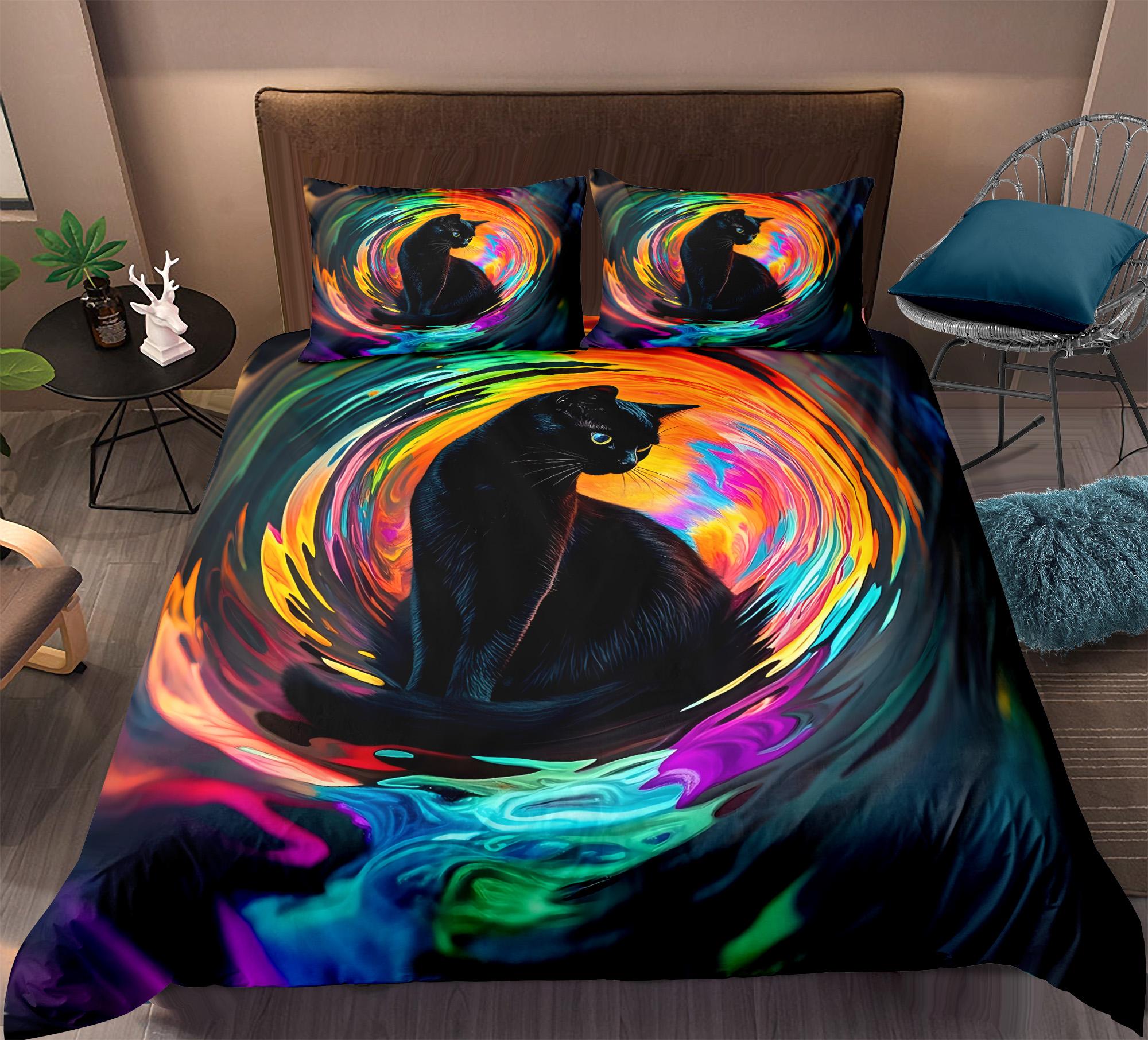

Black Cat Duvet Cover Set Cartoon Cat Bedding Set for Kids Boys Girls Mysterious Void Individual Pillowcase, Duvet Cover or Set Twin&Sham