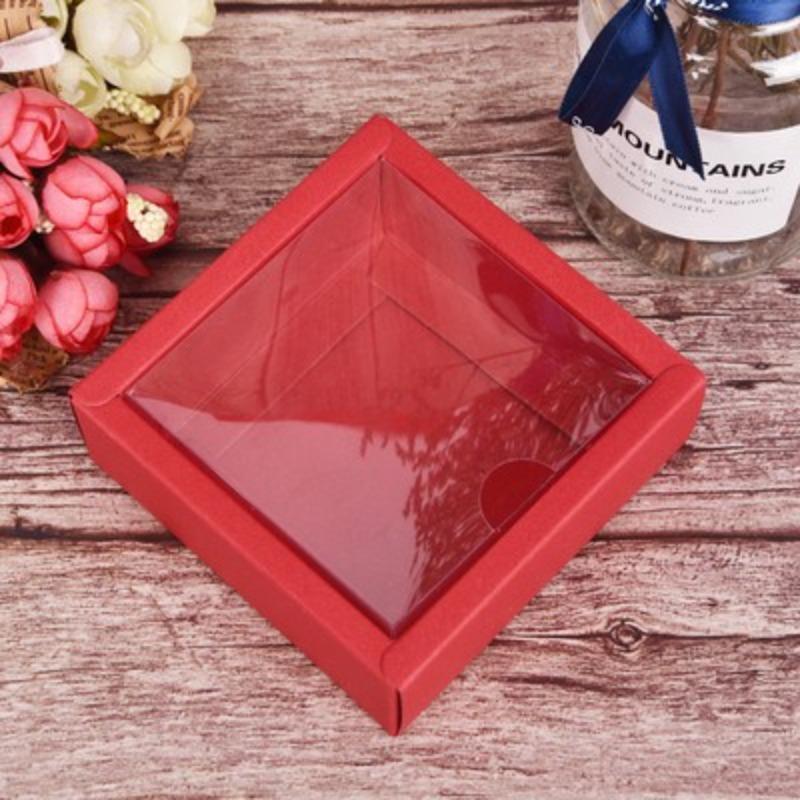 10pcs Transparent Frosted PVC Cover Carton Candy Desserts Cosmetic Soap Storage Packaging Boxes Square Kraft Paper Flip Box Tea Perfume Gift Wrapping