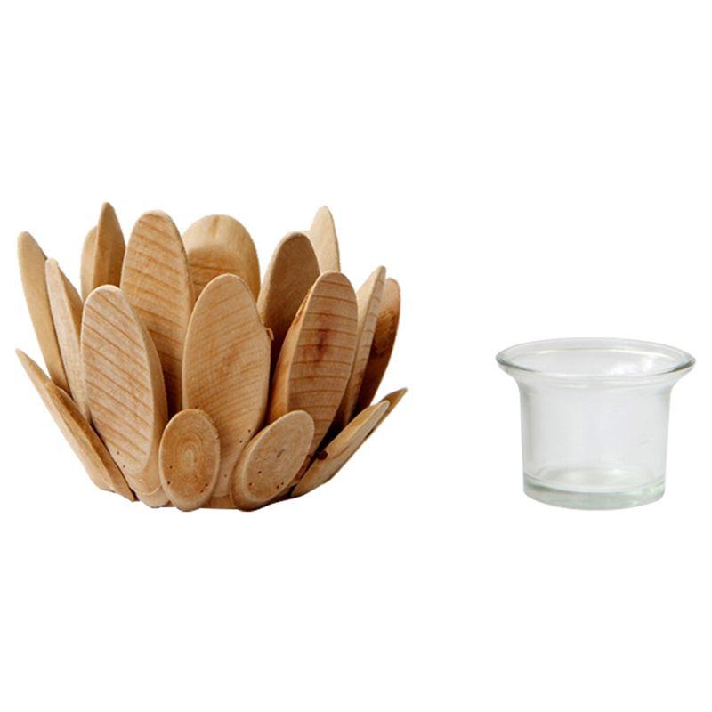 

AEE4-Wooden Flower Candle Holder Wooden Pillar Candle Stand Flower Tea Light Holder Wood Trim Lotus Decor Retro Candle Holder