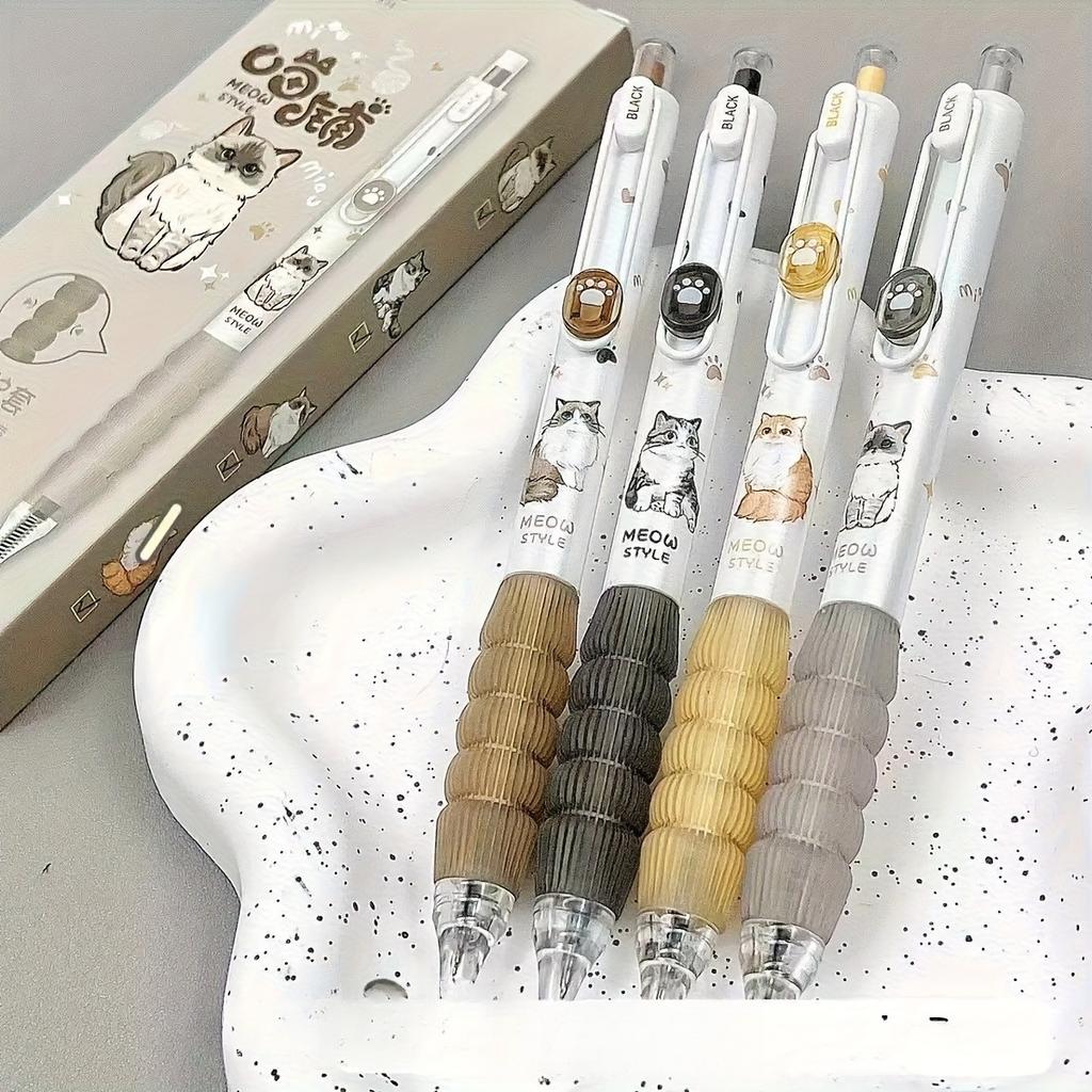 4er-Pack Neutralstift 0,5 mm Schwarze Katze Wasserstift Druckstift ST-Spitze Schnelltrocknend Prüfung Pinselübung Studium