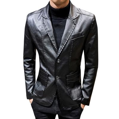 Popular Leather Jacket Men's Autumn Casual Men's Jacket Slim Lapel Leather Blazer Leather Jacket