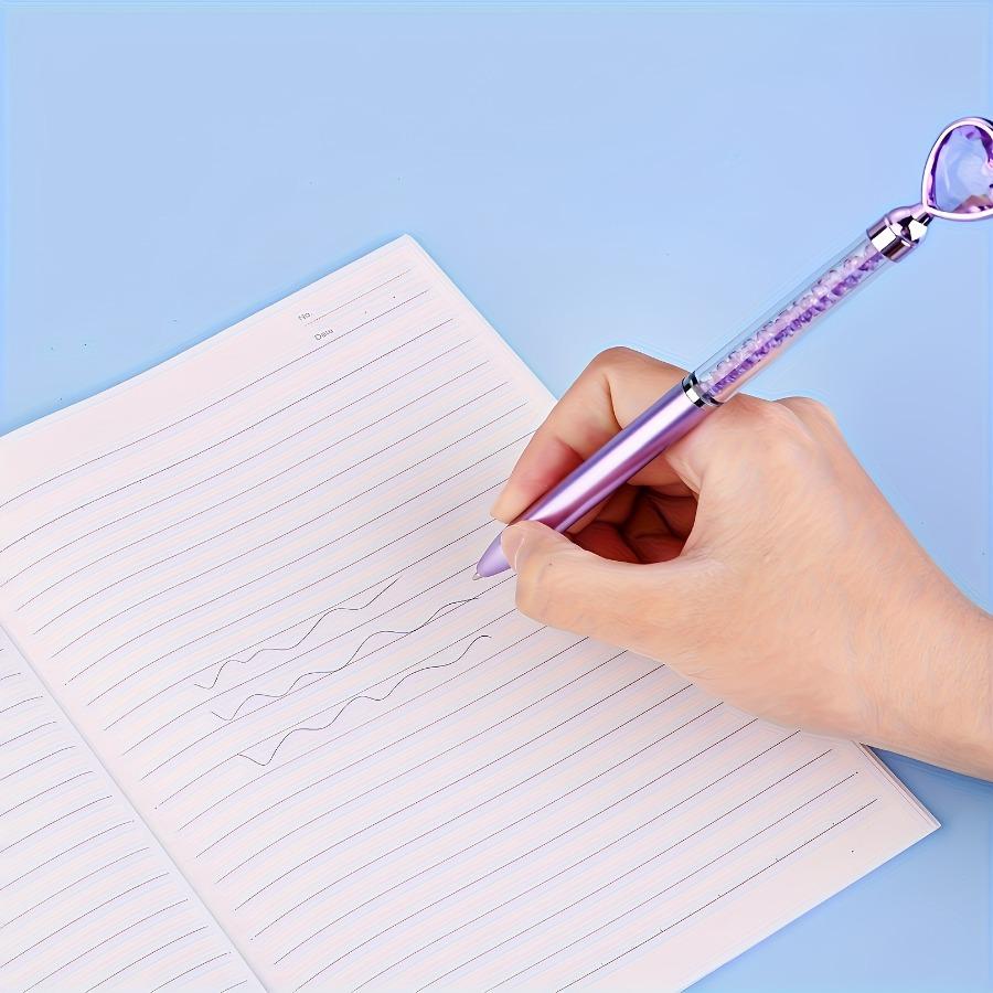 5pcs Set Diamond Heart Round Ballpoint Pen Colorful Imitation Metal Rod Crystal Liquid Sand Crushed Diamond Pen Crystal Gemstone Ballpoint Pen