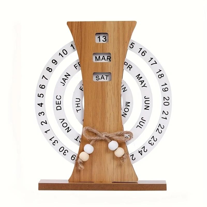Creative DIY Wooden Perpetual Calendar Rotatable Time Record Card Reusable Disk Calendar Aesthetic Desk Decor Wooden Calendar
