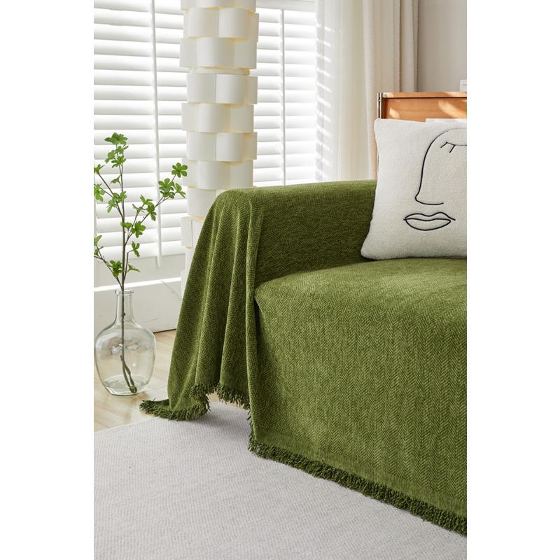 Fischgrätenmuster Einfarbig Chenille Sofa Handtuchbezug Handtuch Hochwertig Modern Schlicht Verdickt Rutschfest Sofa Überwurf Stoffbezug Bezug