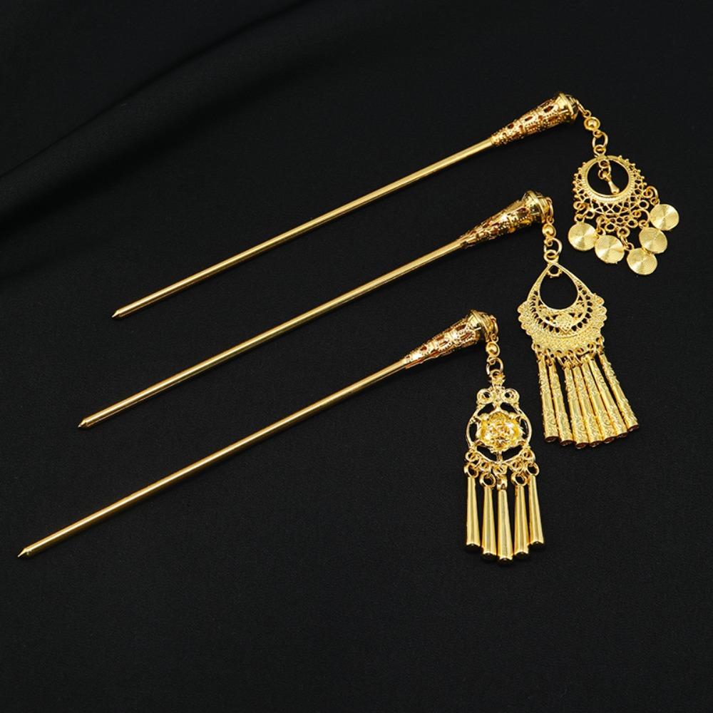Ethnic Style Golden Tassels Hair Fork Ancient Ethnic Style Hair Sticks  Festival