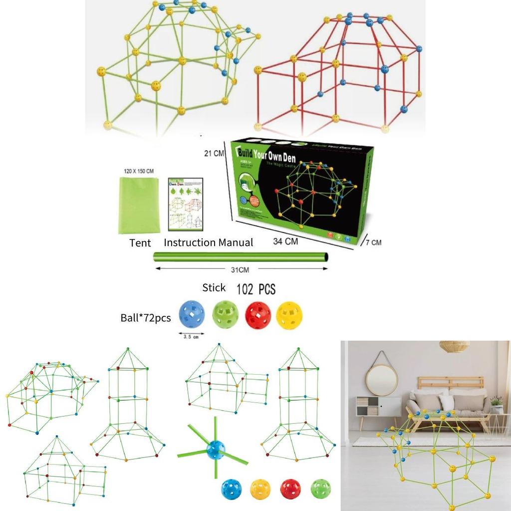 Colorful Diy Tent Building Kit For Kids With Educational Plastic Sticks And Balls