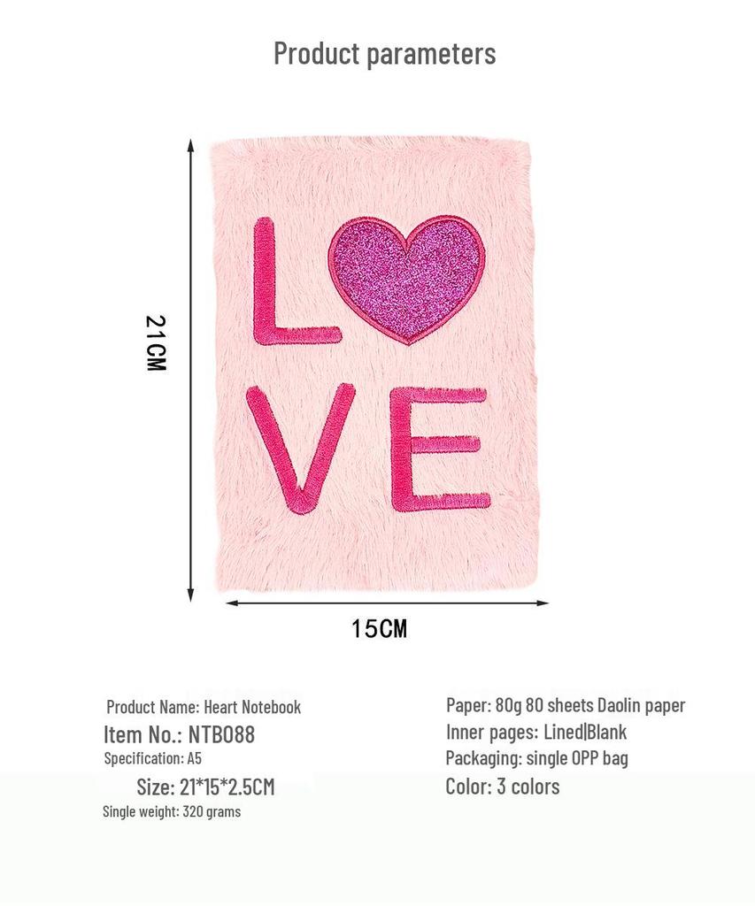 Glitter Heart LOVE Notebook: Fluffy, Fresh Girly Diary with Little Rabbit Fur - Perfect for Qixi Festival Lovers