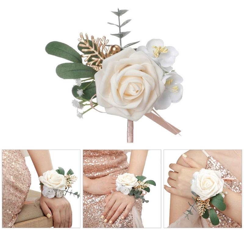 Artificial Flower Wristband Bridal Wrist Corsage Wedding Groomsmen Boutonniere