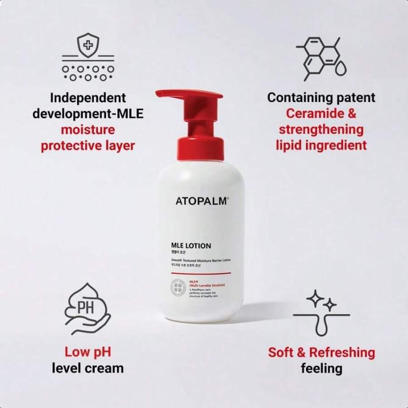 Atopalm MLE Lotion 200ml Für empfindliche Haut, 48 Stunden lange Hydratation mit Ceramiden, Lang anhaltende feuchtigkeitsspendende Babylotion