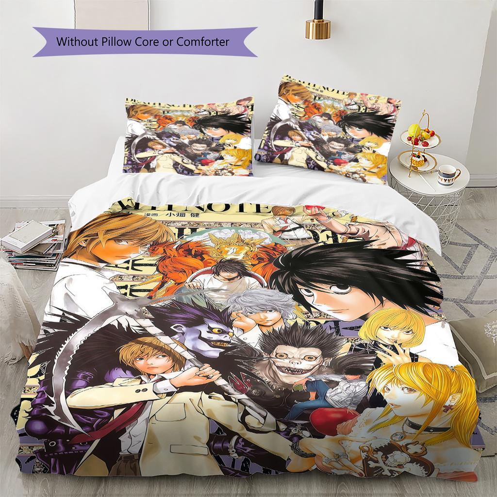 Anime Death Note Pattern Bedding Set Quilt Cover Pillowcase Home Decor Gift (1 * duvet cover + 2 * pillowcase, without core)