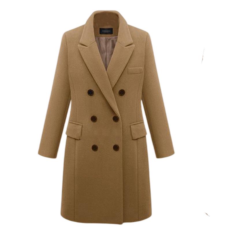 2023 Autumn/Winter Plus Size European Long Wool Women's Coat with 3-Button Closure, Available in Multiple Colors.
