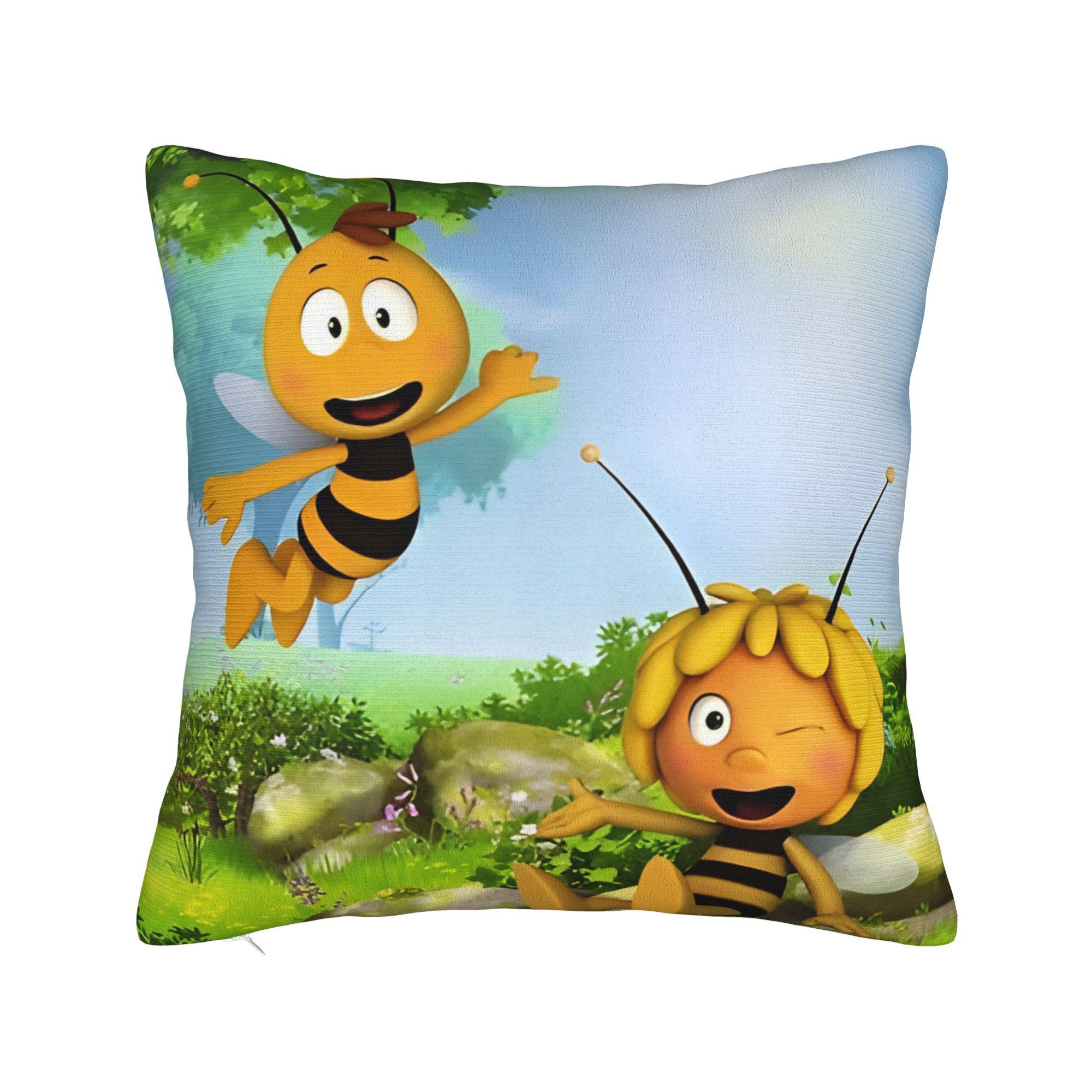 

Maya The Bee With Flowers Cartoon Pillow Cover Accessories Printing Cushion Cover Decor Pillow Case Cover Car Multi-Size 12x12Inch