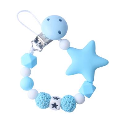 Schöne Sterne Häkelperlen Silikon Beißring Schnuller Schnuller Clip Kette Halter