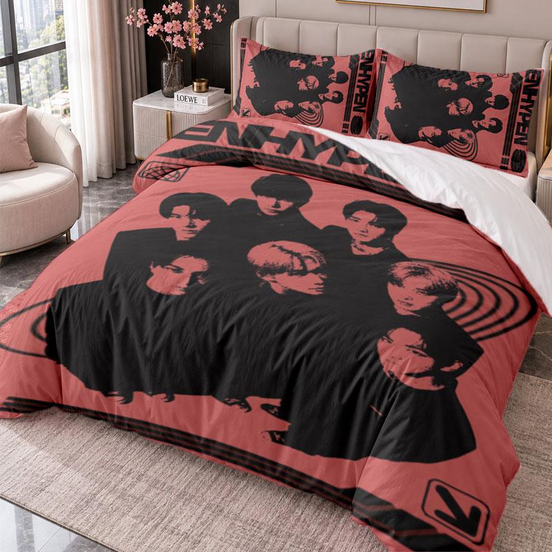 ENHYPEN 3Pcs Bedding Set Duvet Cover With Two Pillowcases For Bedroom Home Decoration