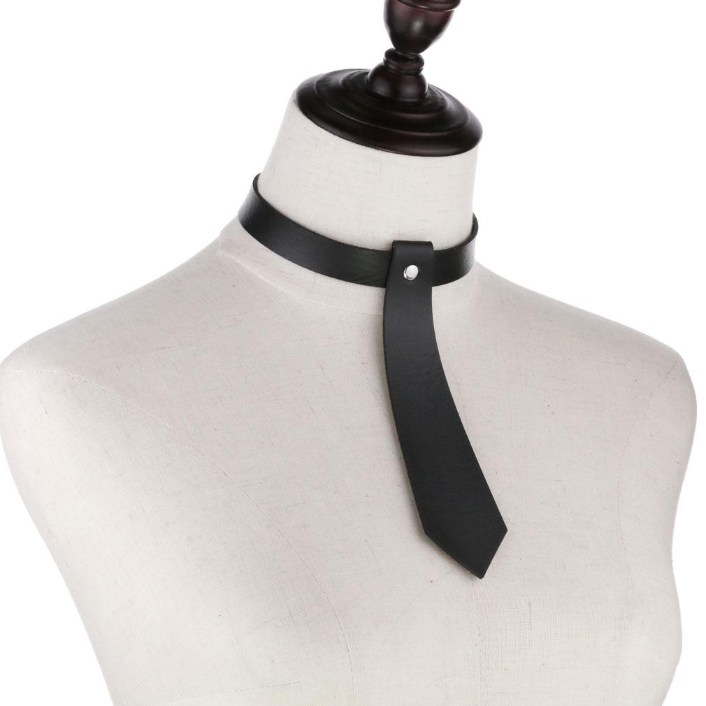 Fake Tie Integrated PU Leather Choker, Punk Tie Style Neckband Necklace