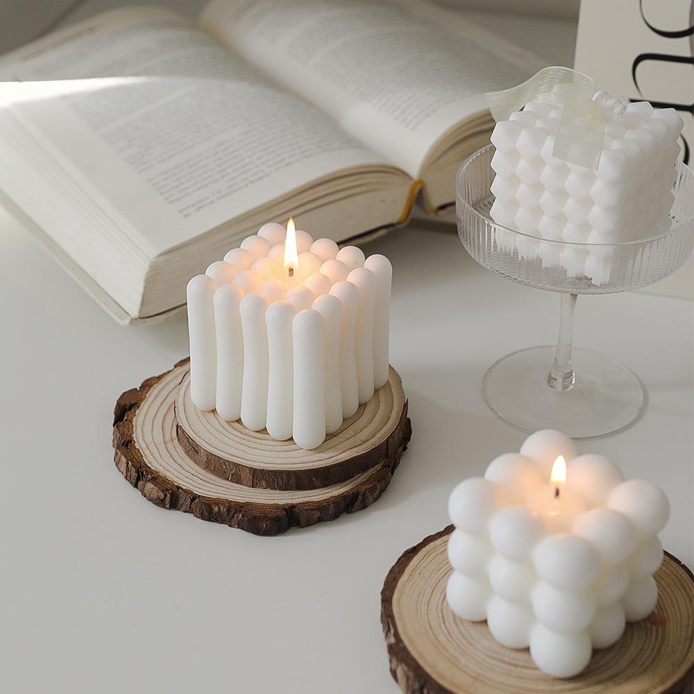Rubik's Cube Aromatherapy Candle - Soy Wax White Geometric Ornament & Home Decor Candle