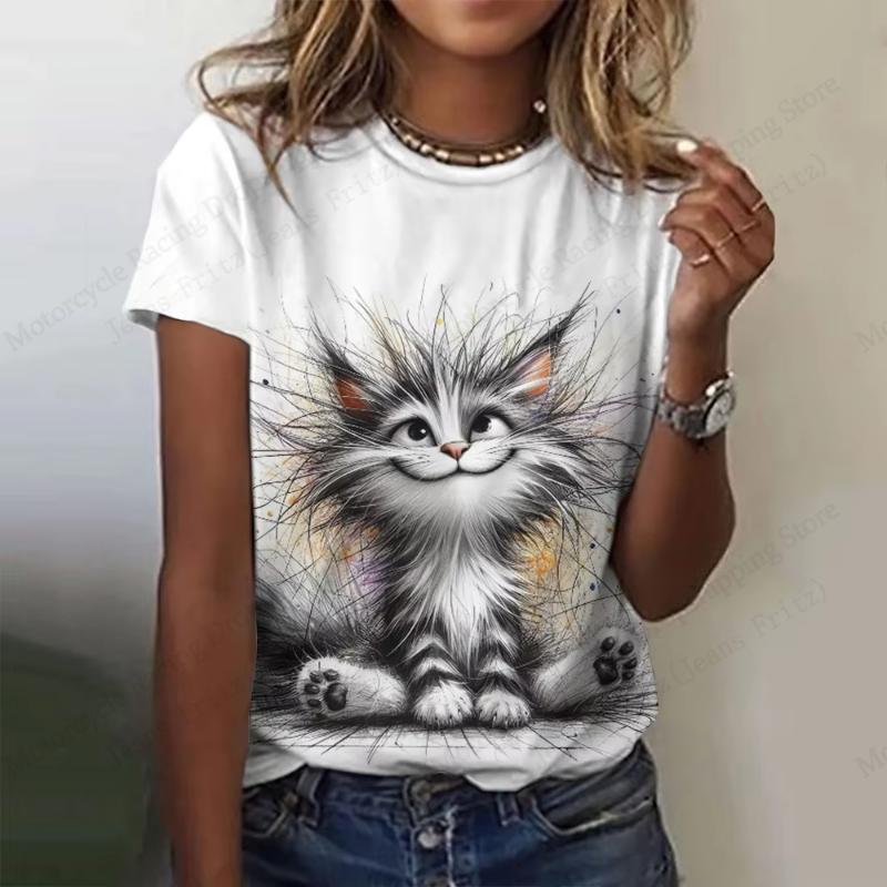 Summer Funny Cat White 3d Print T-shirt For Women Fashion Casual O-Neck Short Sleeve Tops Tees Female Clothes Animal Tshirt New