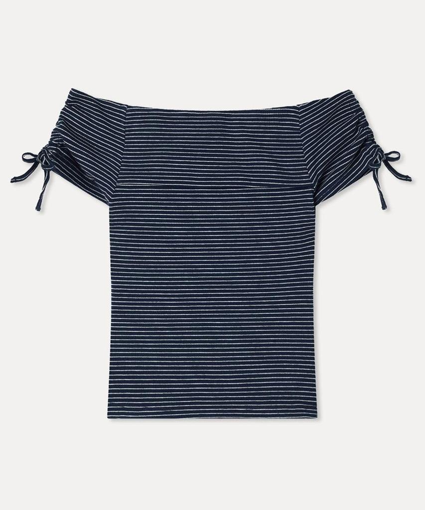 MIXXO Striped Off-Shoulder Short Sleeve T-Shirt_Miwhwg723A