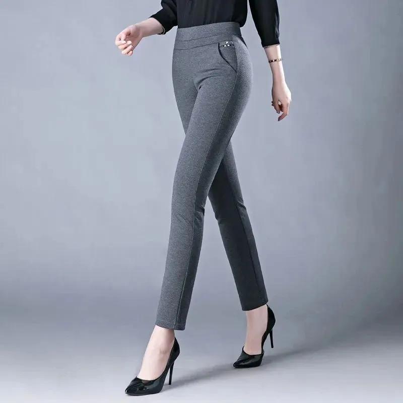 Spring and Autumn Women's High-Waisted Casual Elastic Pants, Slim-Fitting Pants for Middle-Aged and Elderly Women, Fashionable Pencil Pants