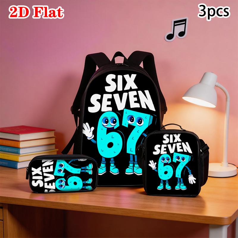 Ensemble de 3 sacs à dos Motif Numéro 67 Noir Blanc Léger Spacieux Sac Tote d'École Sac de Voyage Sac Bandoulière Sac à Crayons Cadeau