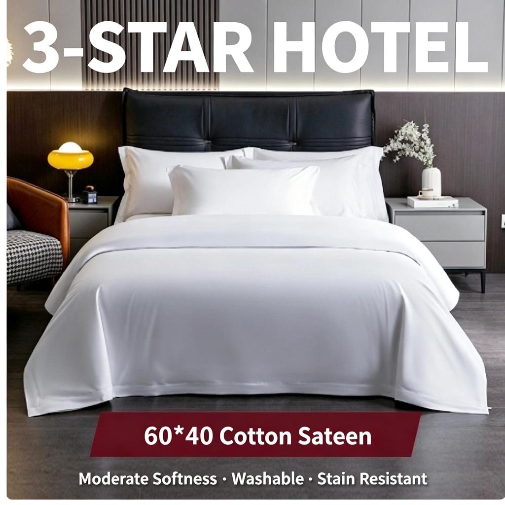White Cotton Sateen Bedding Set Hotel Style 60S Soft Duvet Cover Sheet All Season