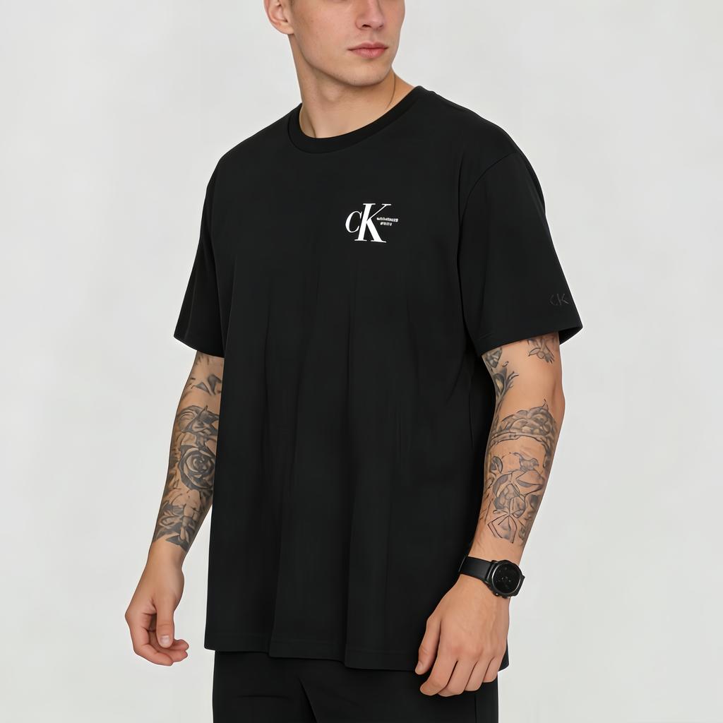 Calvin Klein Colorblock Letter Print Crew Neck Short Sleeve T-Shirt Unisex Tops Black J400168-BEH