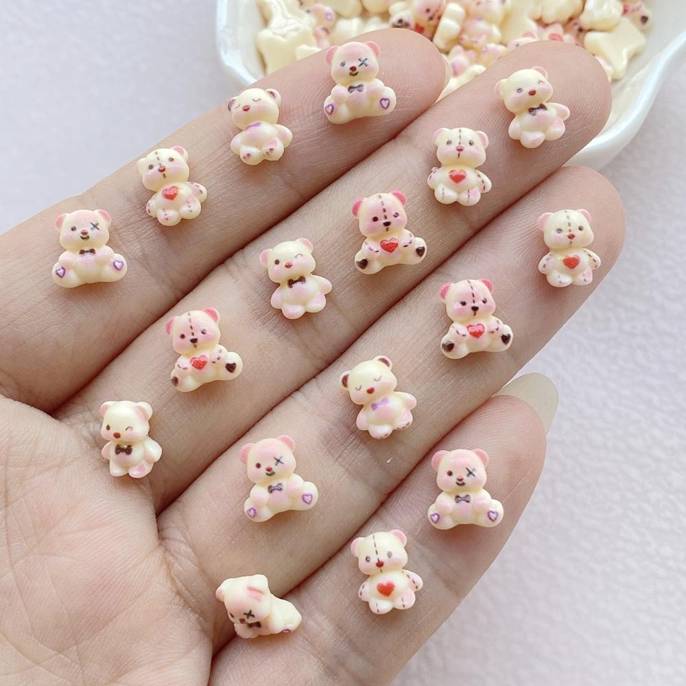 

100Pcs Cute Mini Cartoon Little Bear Nail Art Resin Designer Charms DIY Craft For Nail 3D Decorations Jewelry