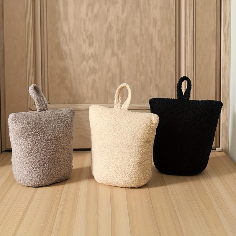 1pc Plush Doorstop with Integrated Sandbag Soft Beige Gray Fluffy Fabric, Non-Electric, Ideal for Home, Bedroom, Office Decor, Door Stopper for Door