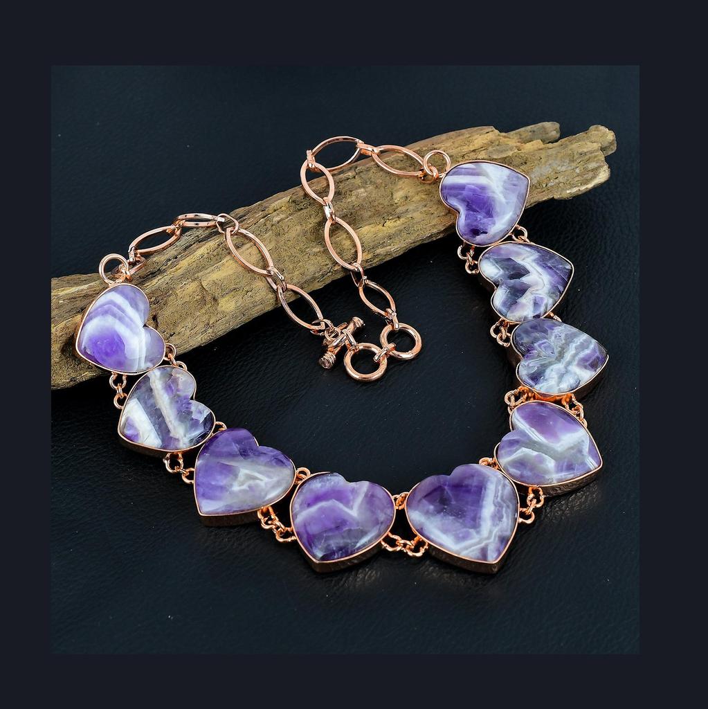 Chevron Amethyst Necklace, 999 Copper Wire Wrapped Gemstone Handmade Dainty Jewelry Necklace, Adjustable Chain Necklace Gift For Her