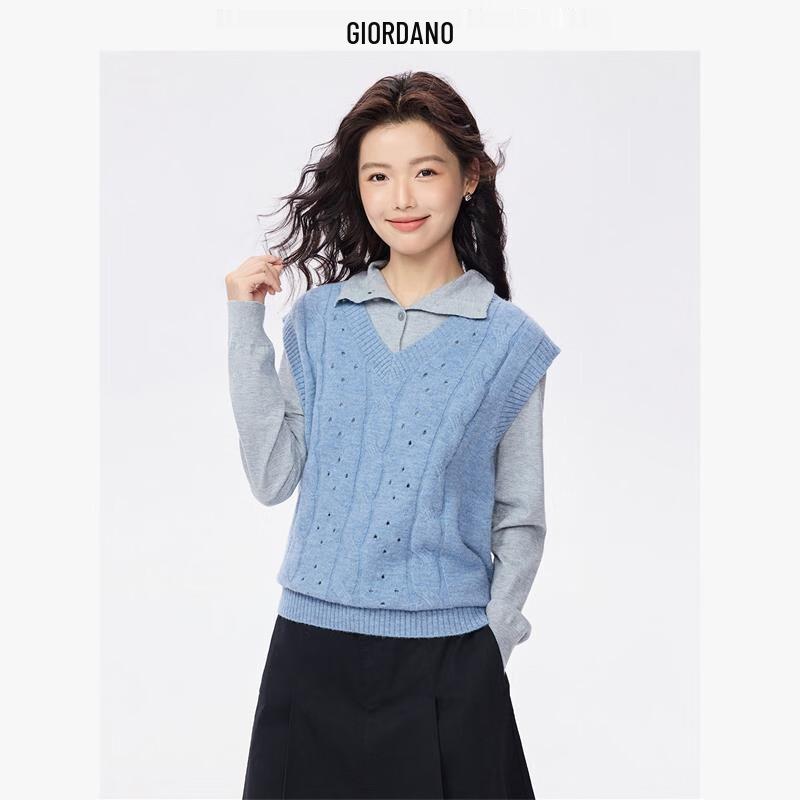 

Женский жилет Giordano с V-образным вырезом и кабельным узором для многослойной носки M