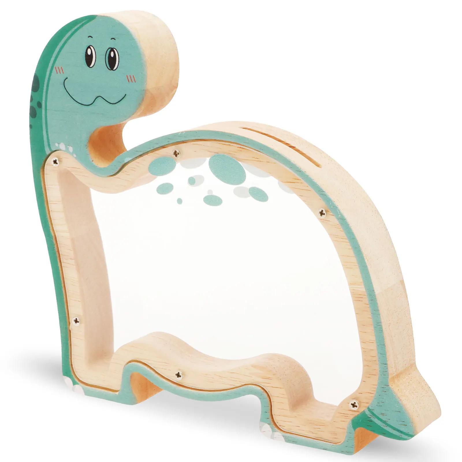 

Wood Dinosaur Shape Money Box Piggy Banks Kids Coin Storage Case Children Cash Saving Transparent Home Decor