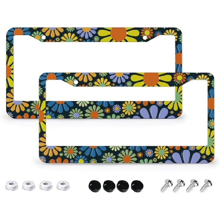 Tropical Palm Leaves License Plate Frames - 2 Pcs Set 2 Holes Metal Aluminum Auto Car Accessories Decoration License Plate Frame 6.3" X 12.2" Fit US