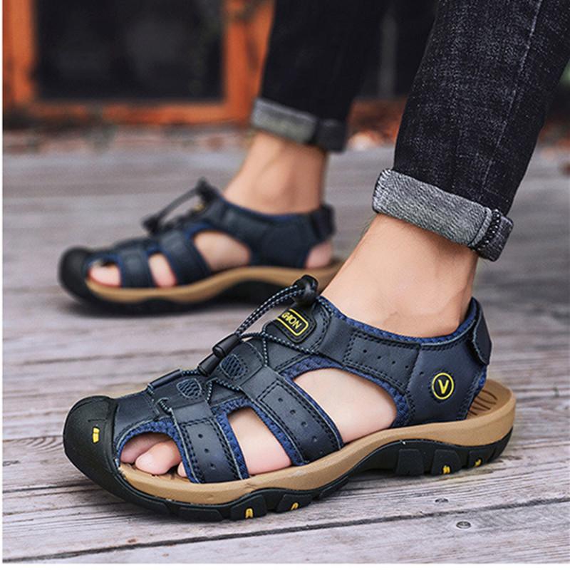 male Sandals summer leather sandals man beach and outdoor sandals casual summer shoes boy anti-slip man sandals plus size 38-48