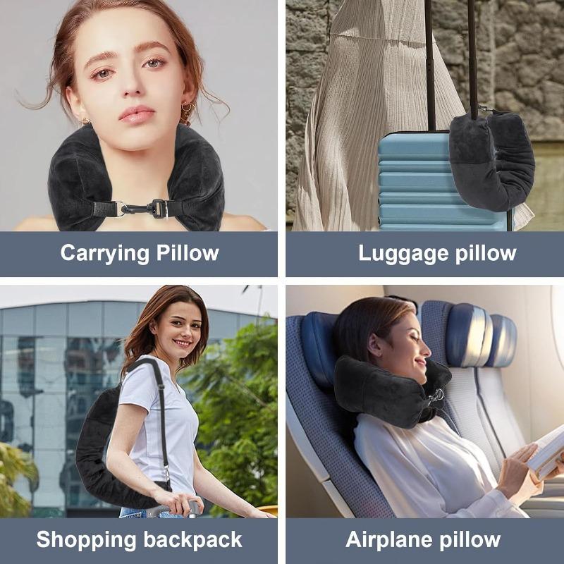 2 In 1 Fleece Folding Pillow Refillable Travel Bag Solid Color Soft U-shaped Storage Neck CushionTravel Accessories