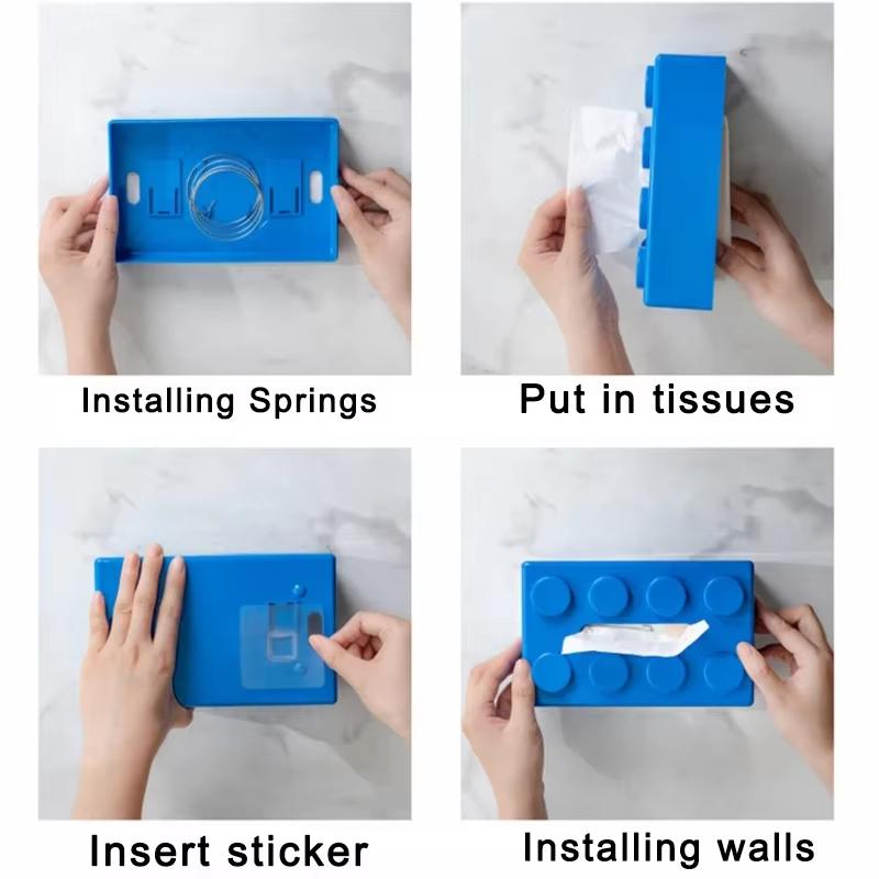 Bausteine Taschentuchbox Stanzfrei Wandmontiert Kreative Taschentuchbox mit Feder Zuhause Büro Badezimmer Wasserdichte Taschentuchbox