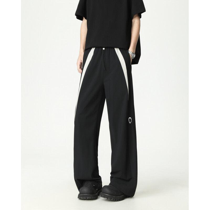 

Брюки моппинг прямого кроя со складками, мужские свободные прямые брюки с вертикальной цветовой блокировкой и широкими штанинами 3XL чёрный