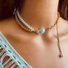 Vintage Gold Color Beads Long Tassel Pendant Necklace for Women Creative Imitation Pearl Double-Layer Clavicle Chain Zircon
