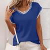 Women's Fashionable Solid Color V Neck Short Sleeved Pullover Knitted Sweater Top