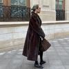 Women's Notched Collar Long Sleeve Long Faux Fur Coat Loose Fit Elegant Style Belted Mink Fur Jacket