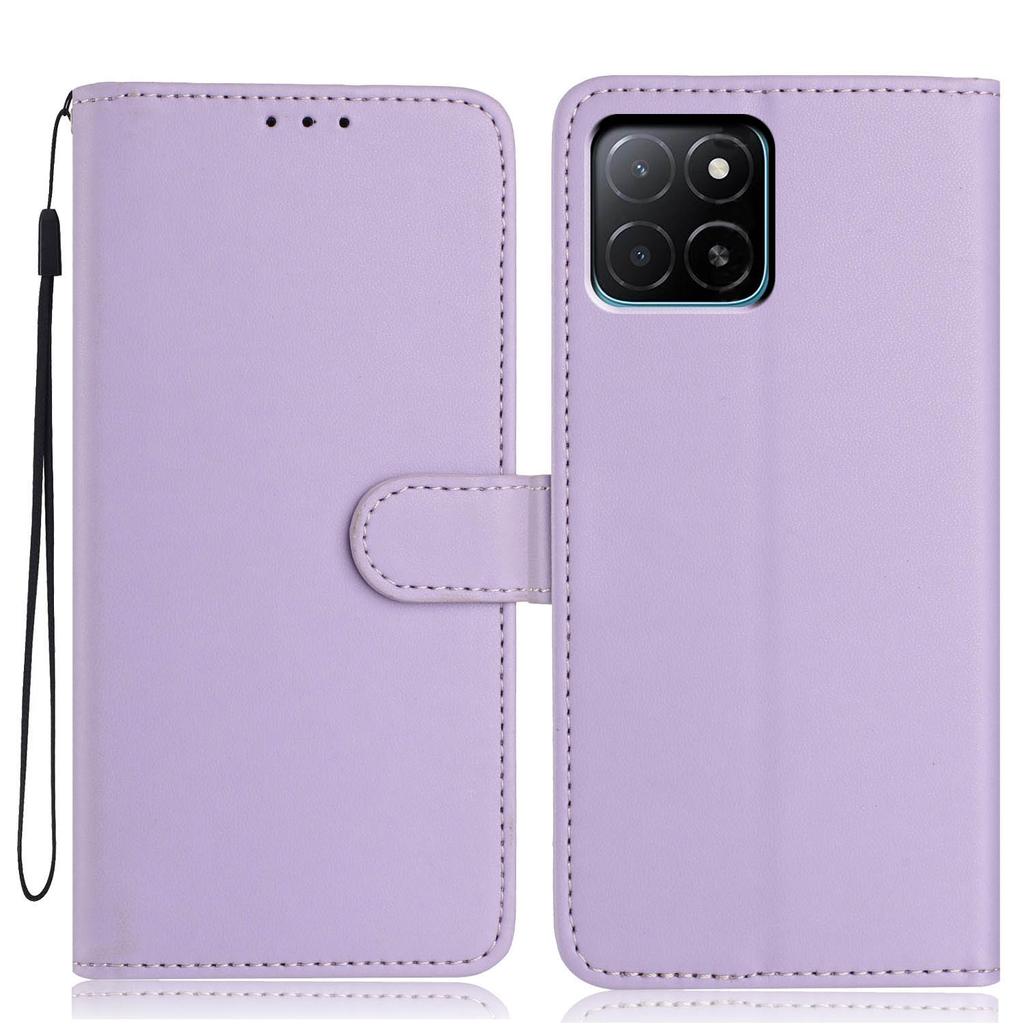 For Honor X5b Wallet Case with Strap/Multiple Card Slots Solid Color Leather Stand Phone Cover