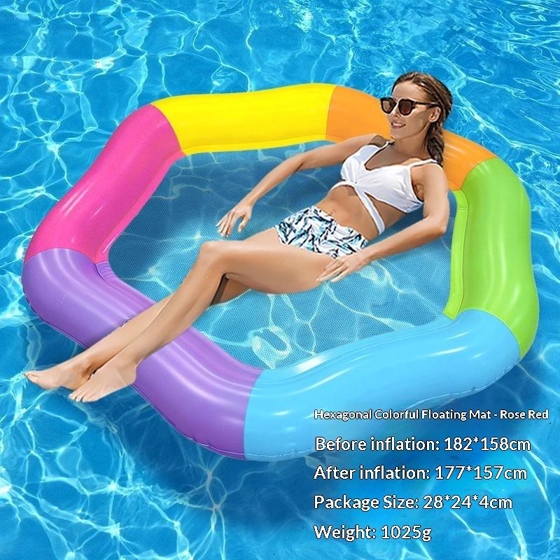 Hexagonal Colored Inflatable Float, Portable Water Float Chair, Summer Beach Pool Water Entertainment