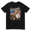 Amerikanische Flagge Baseballspieler Schläger Fan Fänger Werfer USA T-Shirt