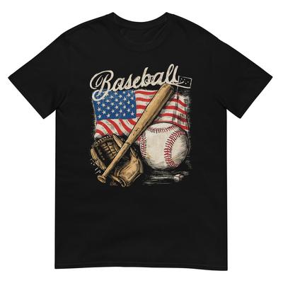 American Flag Baseball Player Bat Fan Catcher Pitcher USA T-Shirt