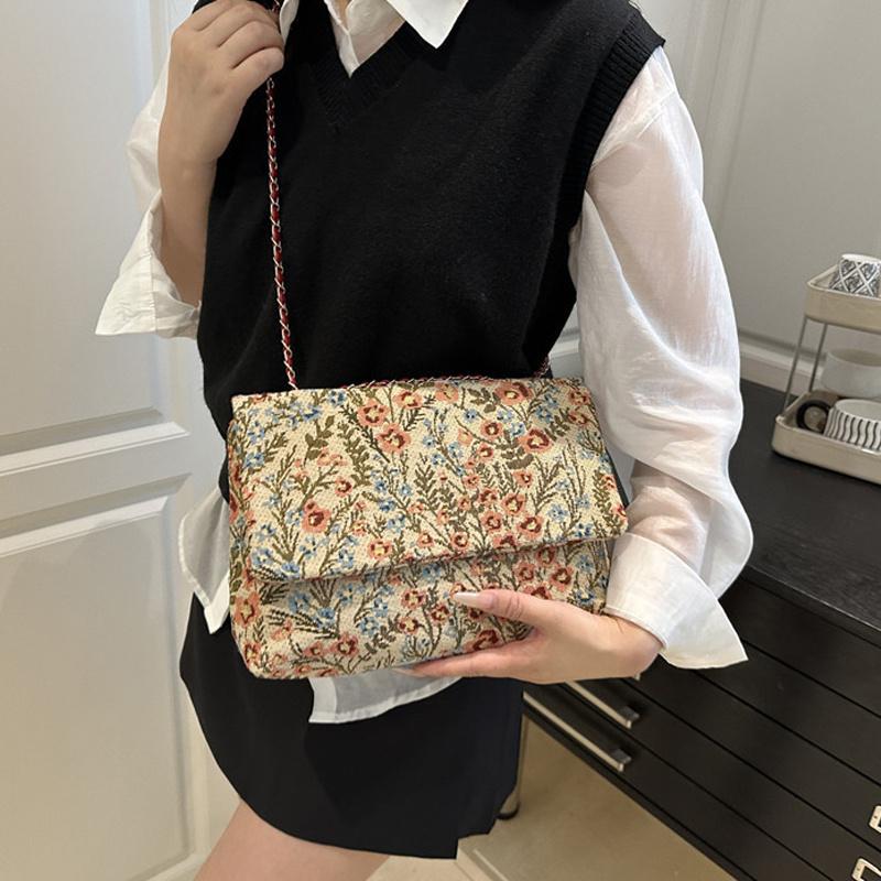 Envelope Bag Summer Flower Printing Cover Type Fashion Casual Shoulder Bag National Style Chain Handbag For Women KTY