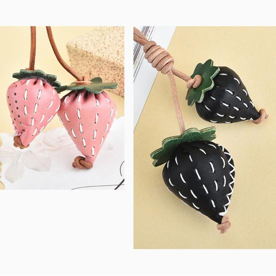 Colgante para Bolso Hecho a Mano Costura Tridimensional Diseño de Fresa Llavero Imitación de Cuero Correa Ajustable Accesorios para Bolsos Maletas