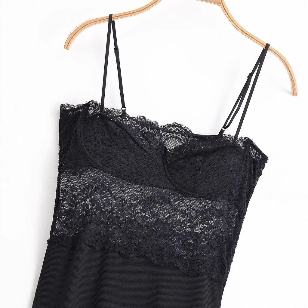 Elegant Sheer Lace Waist-Cinching Camisole Dress for Women – High-Grade A-Line Long Summer Dress