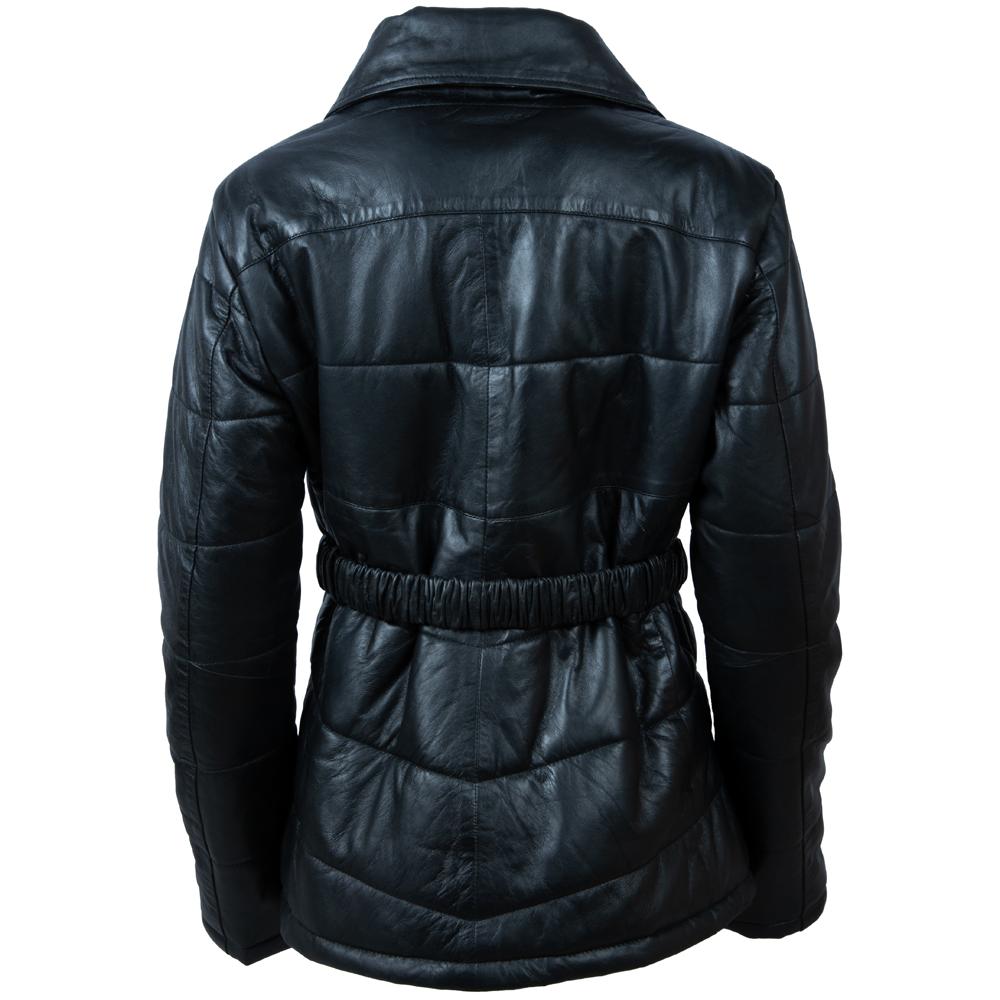 AVIATRIX Women's Real Leather Puffer Jacket (KDFX) - Black